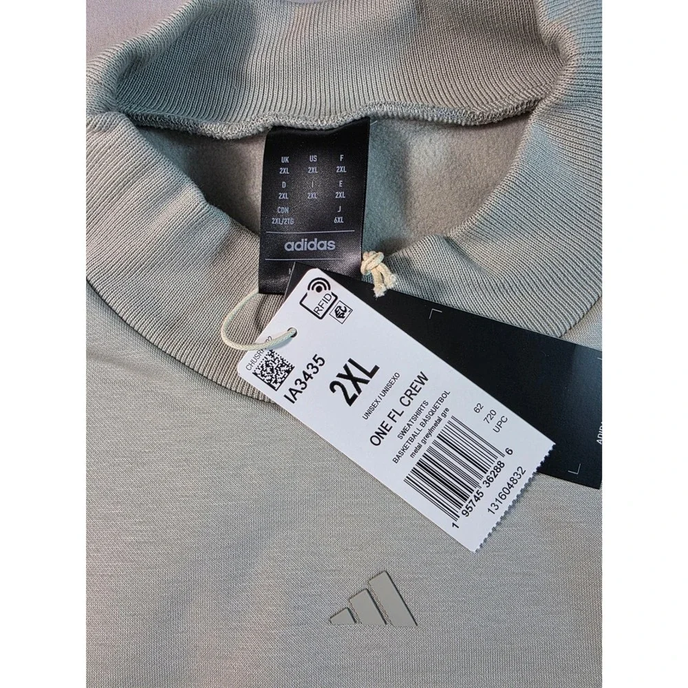 Adidas Basketball One Fleece Oversize Sweatshirt Men 2XL Metal Grey w/Pocket NEW